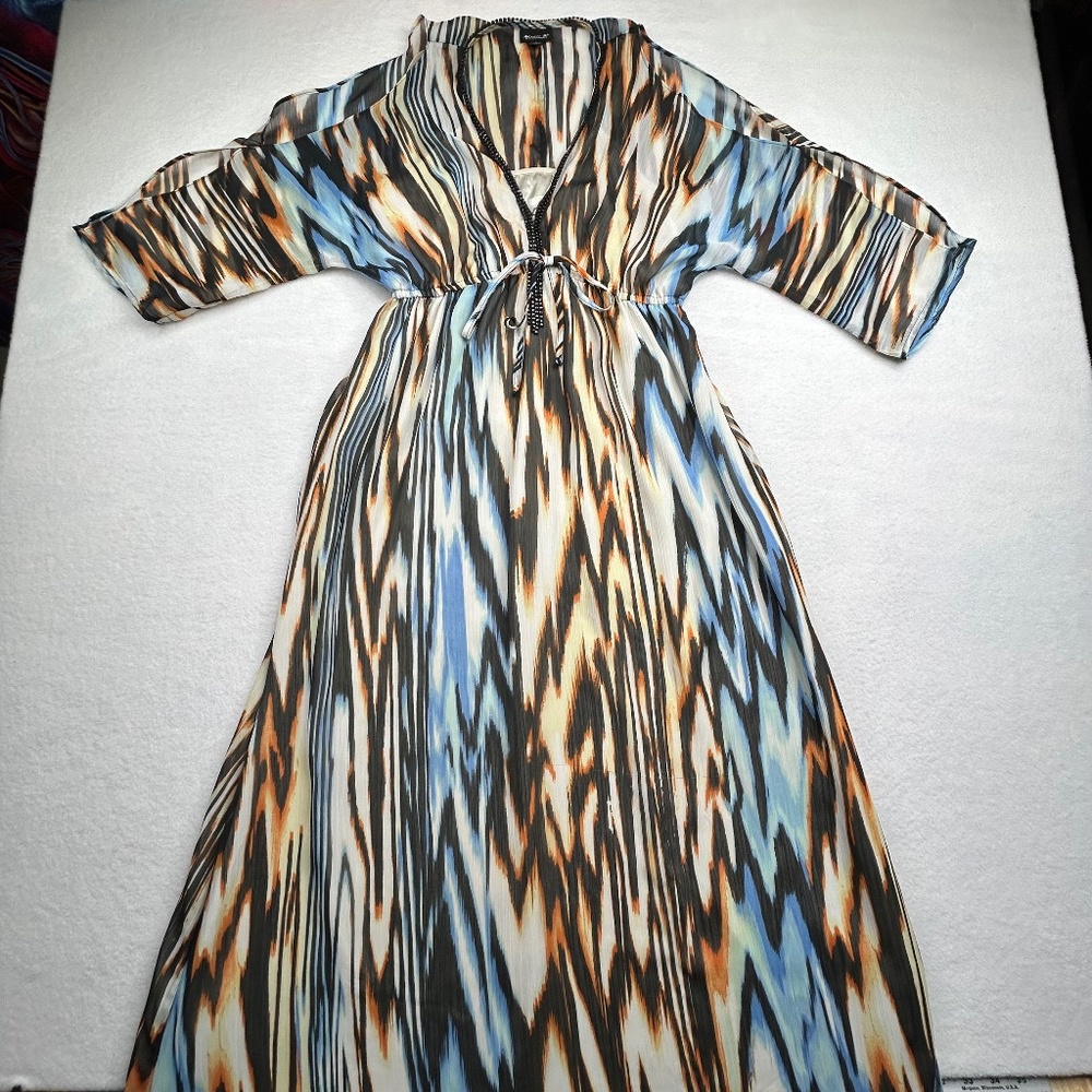 Allen B. by Allen Schwartz Ikat Print Cold Shoulder Maxi Dress size 6 Animal